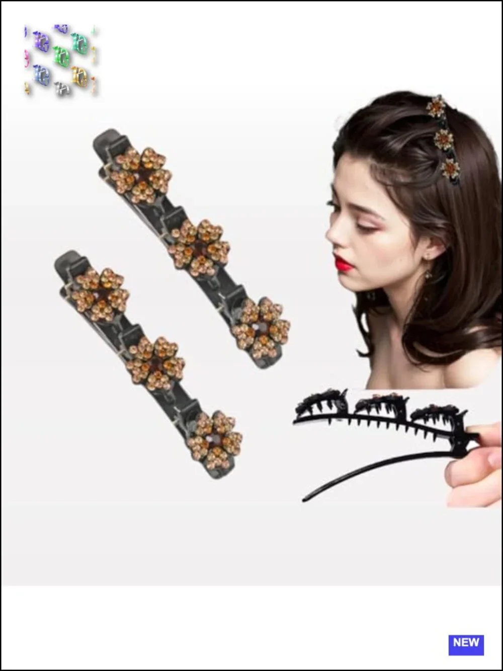 Sparkling Crystal Stone Braided Hair Clips for Women - 2 Pack Acrylic